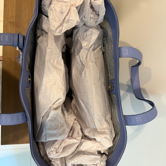 Chico’s Classic Blue Leather Tote with Woven Detail NWT - Picture 8 of 8